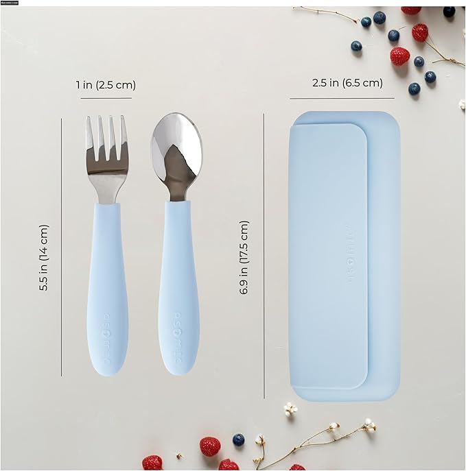 ASOMIC Premium 316 Stainless Steel Toddler Utensils with Silicone Handles & Travel Case, Kids Spoon & Fork Set for Toddler Self Feeding at Daycare, Preschool & School, BPA-Free, Dishwasher Safe