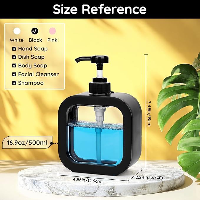 Segbeauty 2pcs 16.9oz Refillable Hand Soap Dispenser, 500ml Leak-Proof Liquid Soap Dispenser for Bathroom, Dish Soap Dispensers for Kitchen Sink, Black Empty Plastic Shampoo Pump Bottle with Labels