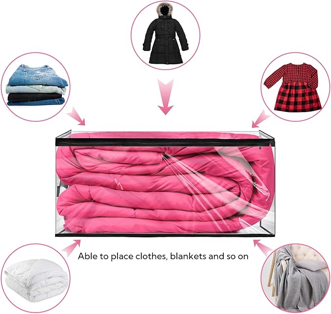 ZOOFOX 6 Pack Blanket Storage Bags, Clear Zippered Storage Bags for Clothes, Vinyl Moving Bag for Comforter, Blanket, Bedding, Toys, Clothing, 19.5 x 14 x 8 Inch