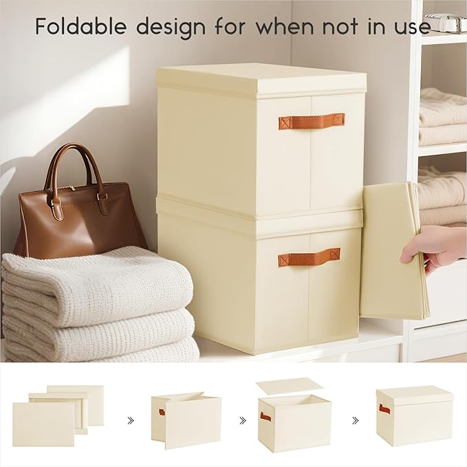 Homsorout Storage Bins with Lids - Fabric Storage Baskets for Shelves, 6 Pack Foldable Decorative Boxes with Handles