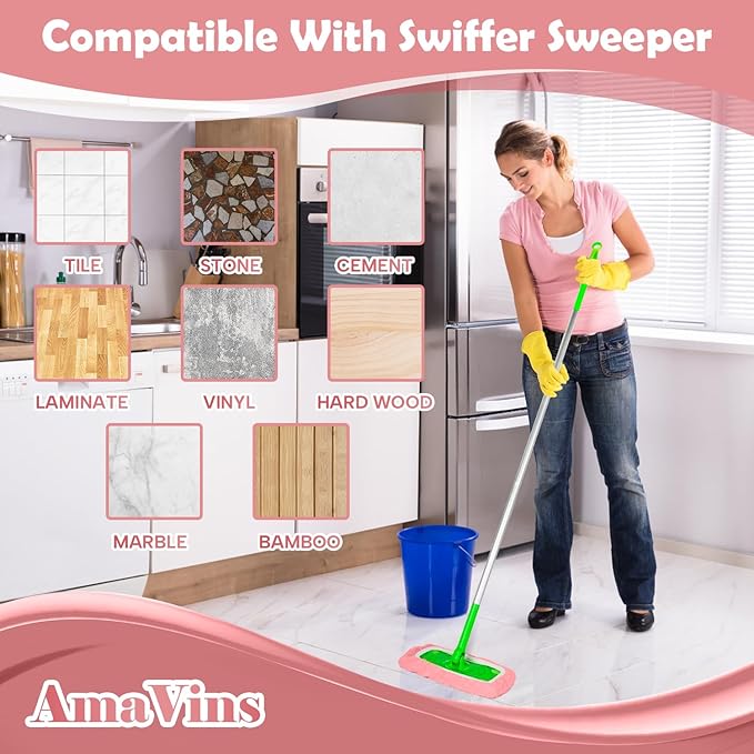 AmaVins 5 Pack Reusable Microfiber Mop Pads Compatible with Swiffer Sweeper, Wet and Dry Flat Cover, Washable Pads for Surface/Hardwood Floor Cleaning (Mop is Not Included)