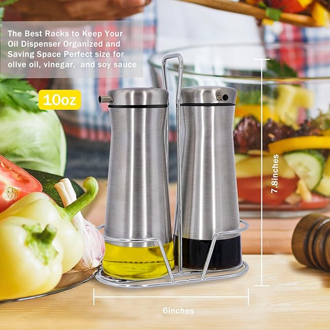 Aelga Oil And Vinegar Dispenser Set with Caddy - 2 Pack Oil Dispenser Bottle for Kitchen with No-Drip - Kitchen Decor and Accessories for Home Restaurants Weddings