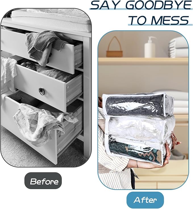10 Pack Clear Storage Bags with Zipper Large Plastic Zippered Storage Bags for Blankets Clothes Sweaters Pillow Bed Sheet Storage Organizers 16 x 14 x 4 Inch