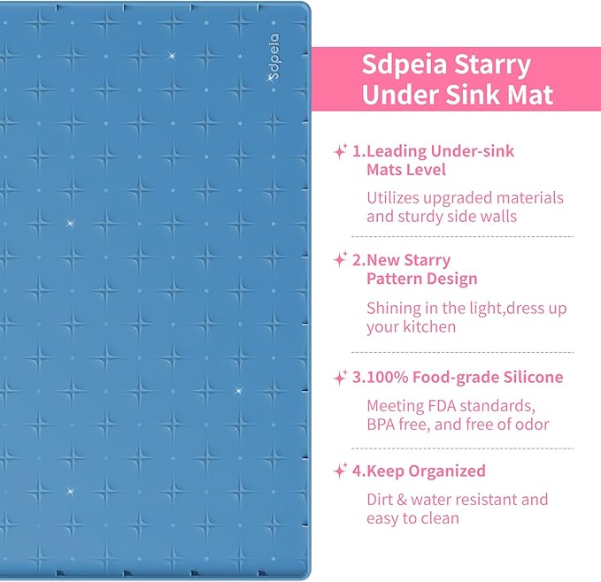 Sdpeia Under Sink Mat 22"×14" Waterproof Silicone Cabinet Liner & Sink Protector for Kitchen & Bathroom, Multi-Purpose Organizers Tray for Pets, Laundry, Cat Litter Mat