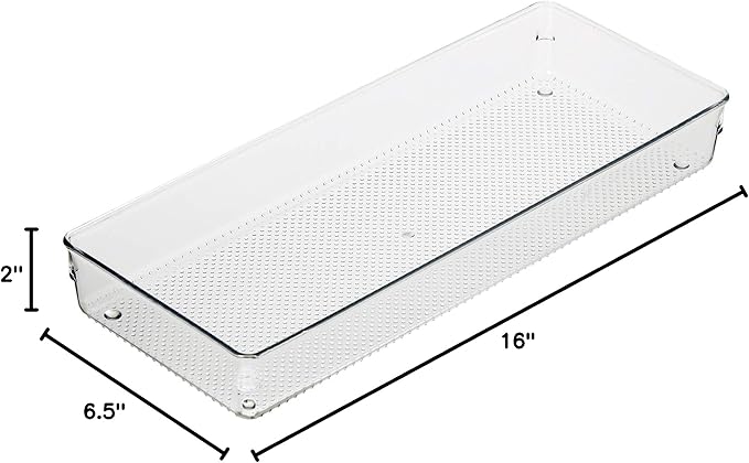 Oggi Clear Drawer Organizer - 6" X 15" - Ideal for Organizing Kitchen Drawers, Office, Desk, Silverware, Kitchen Utensils, Cosmetics and Bathrooms (Pack of 2)