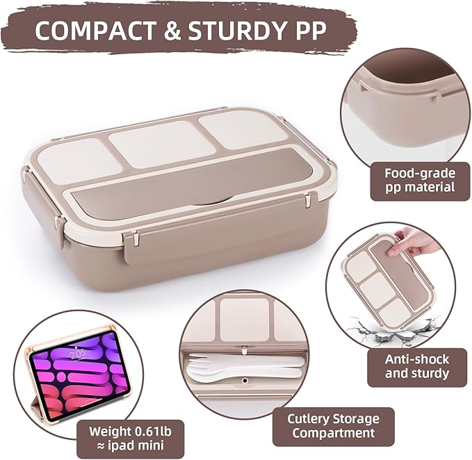 QQKO Bento Box Adult Lunch Box, Lunch Containers for Adults Men Women, Kids Lunch Boxes for School with 4 Compartments, Sauce Container
