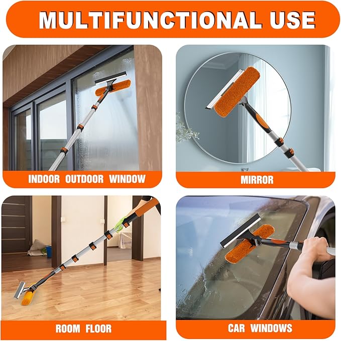 SISUPASSIE 30FT Reach 2-in-1 Window Squeegee, Professional Window Washing Kit with 5-24FT Extension Pole for Home