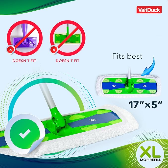 VanDuck XL Cotton Mop Pads Compatible with Swiffer XL (2 Pack) - Extra Large Wet and Dry Pads Refills - Cotton Covers Reusable Mop Heads (Handle is Not Included)