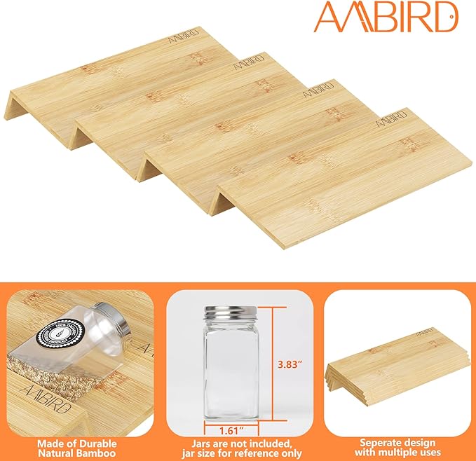 Bamboo Spice Drawer Organizer with Non-slip Mat