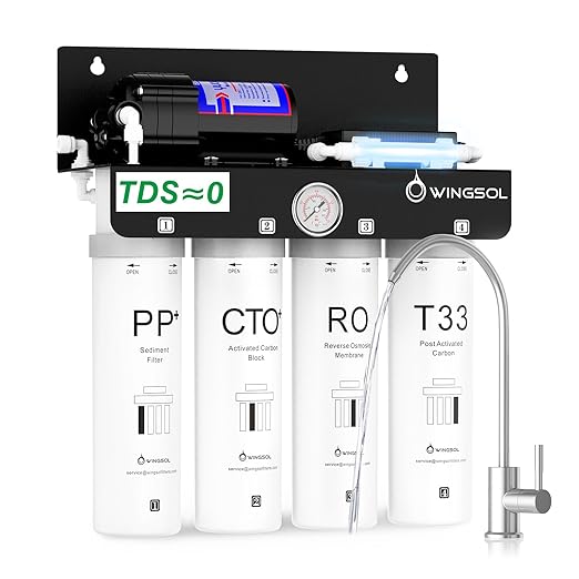 WINGSOL Reverse Osmosis Water Filter, 0 TDS UV Space-Saving Tankless RO System, 10-Layer Filtration Under Sink, NSF/ANSI 42&53&58 Certified