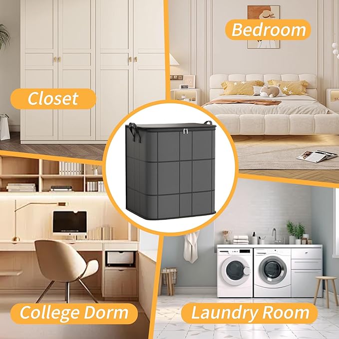 3 Pack Large Clothes Storage Bags, Closet Organizers Storage Containers, Collapsible Storage Bins with Reinforced Handles, Sturdy Zippers, for Clothing, Blanket, Comforters