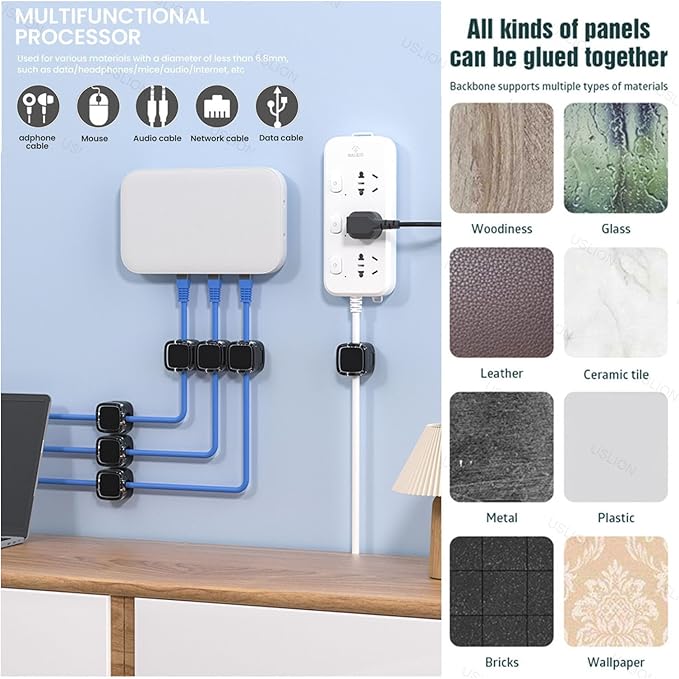 IFNOW 6 Pack Magnetic Cable Clips Cord Organizer Black Self Adhesive Cord Holder Under Desk Cable Management for Home, Office, Car,Desk, Nightstand