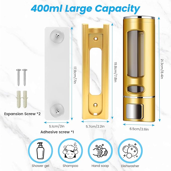 Foam Hand Liquid Soap Dispenser, 400ml Bathroom Shower Dispenser Gel Container Shower Pump Dispenser and Organizer for Bathroom Kitchen Hotel, Refillable Liquid Lotion Soap Dispenser Wall Mounted