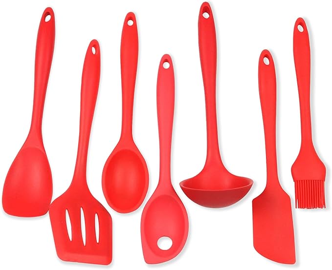 Chef Craft 42077 7 Piece Silicone Kitchen Tool and Utensil Set, Red