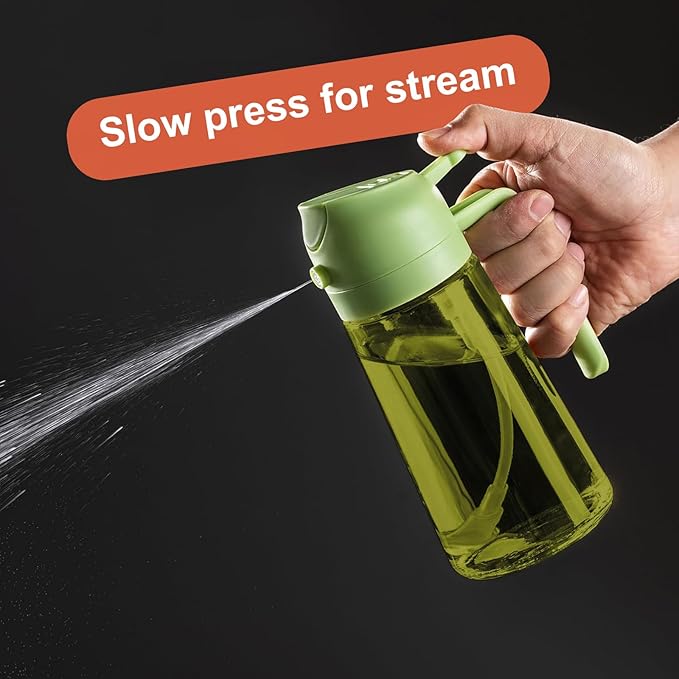CXINYI - 16oz/470ml Olive Oil Dispenser for Kitchen with Stickers - 2 in 1 Olive Oil Sprayer for Cooking, Air Fryer, and Salad, Green (Light-Proof Kitchen Gadget)