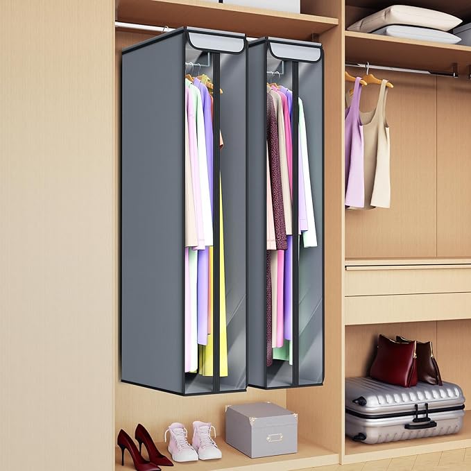 Univivi Garment Bags for Hanging Clothes 50", Hanging Garment Bags for Closet Storage with Large Clear Window, Garment Storage Bags for Suits, Coats, Dresses, 2 Pack