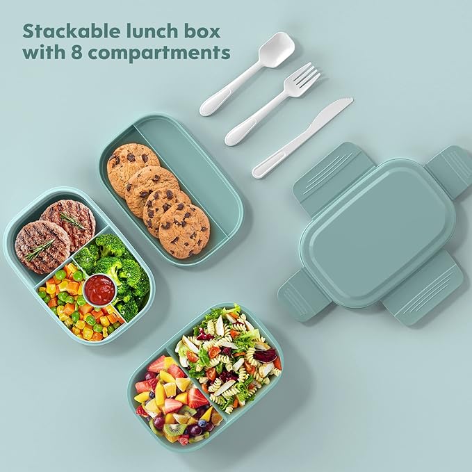 HOMETALL Adult Lunch Box,3 Stackable Bento Lunch Containers for Adults, Modern Minimalist Design Bento Box with Utensil Set