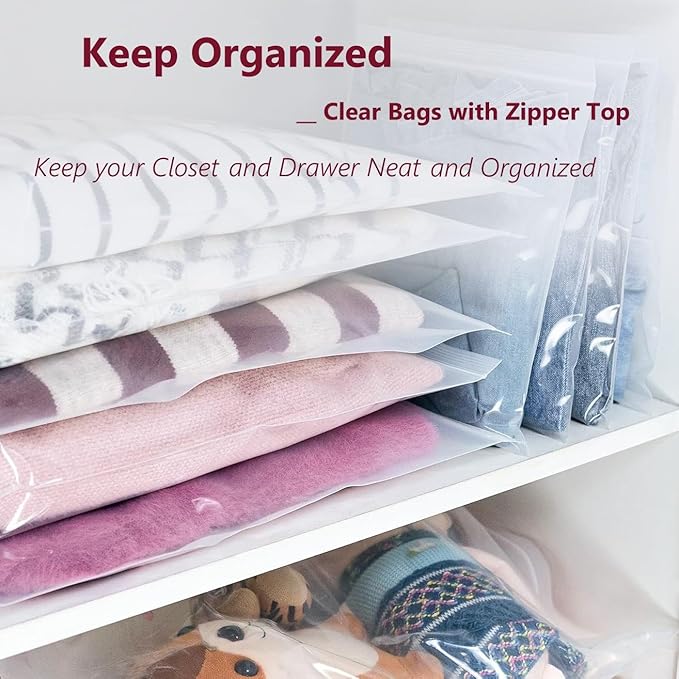 Large Plastic Bags With Zipper Top, 3 Gallon, 16" x 18", 10 Pack