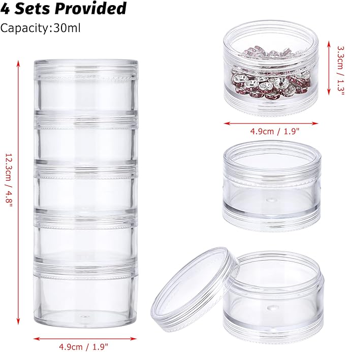4 Set Stackable Cosmetic Containers with Screw Lids Plastic Sample Jars 30ml