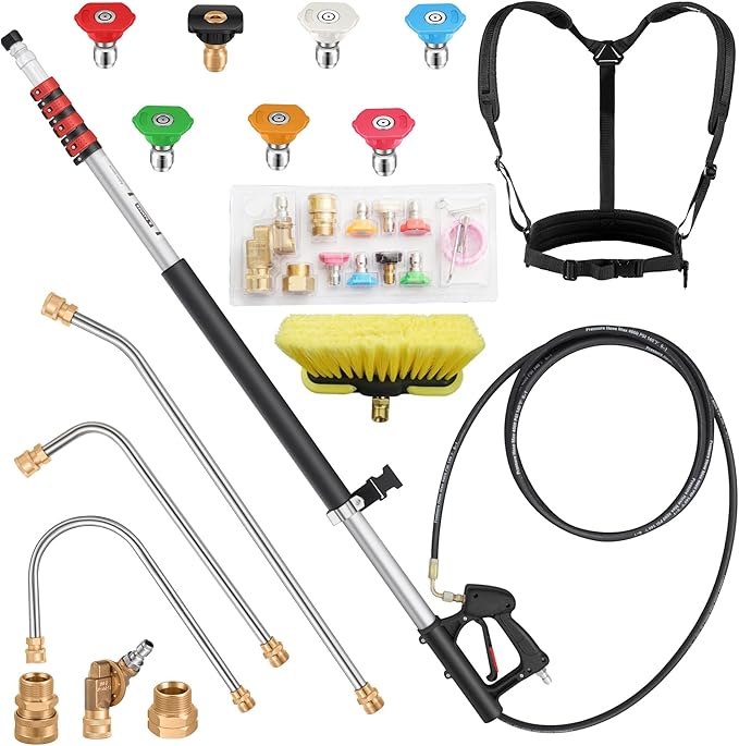 24 FT Gutter Cleaning Tools from The Ground - Telescoping Pressure Washer Wand - Gutter Cleaner Attachment with Power Washer Extension Wands