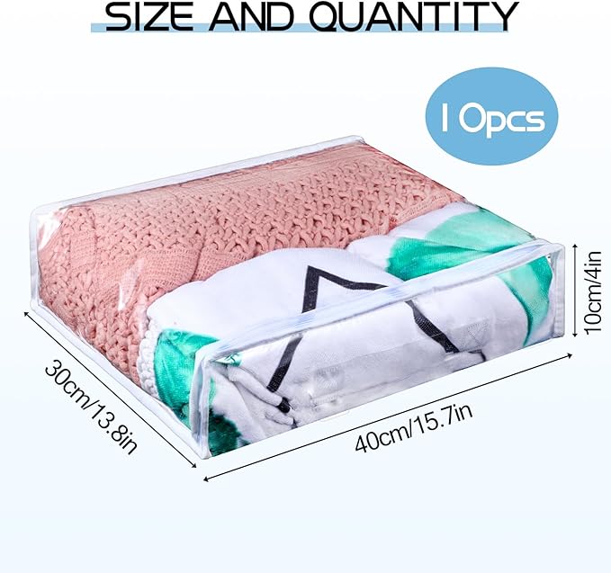 10 Pack Clear Storage Bags with Zipper Large Plastic Zippered Storage Bags for Blankets Clothes Sweaters Pillow Bed Sheet Storage Organizers 16 x 14 x 4 Inch