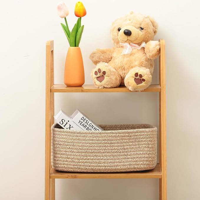 MiniArk Small Storage Baskets for Organizing | Closet Organizer Bins | Shelf Toy Basket | Woven Rope Baskets | Cube Decorative Box | Shallow Basket | 11.5x7.5x4.7” | 4 Packs Mixed Brown