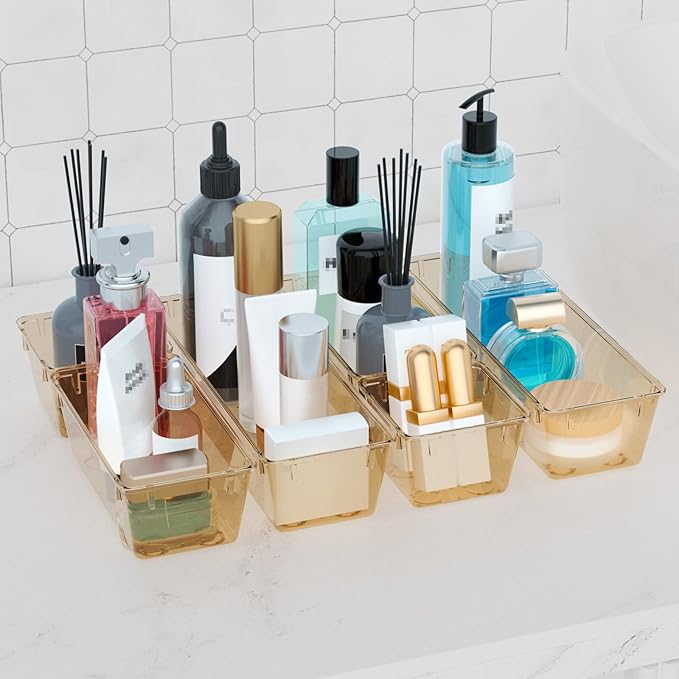 12 Pack Clear Drawer Organizer Set, Acrylic Drawer Storage Trays, Champagne