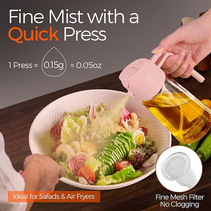 YARRAMATE 16oz/470ml Glass Olive Oil Sprayer for Cooking with Stickers, 2 in 1 Oil Dispenser for Kitchen Gadgets