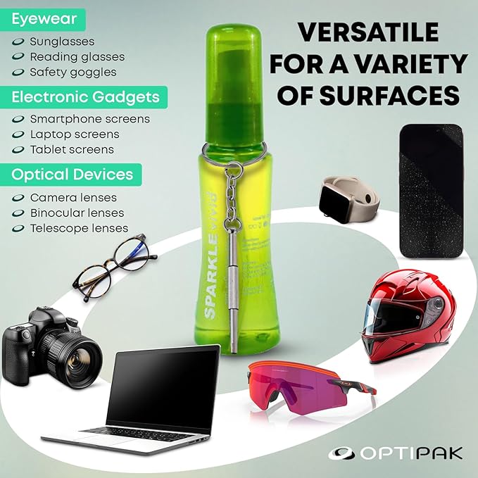 Sparkle Vivid Anti-Reflective Safe Lens Cleaner & Repair Kit – (2) 2oz Glasses Cleaner Spray, (2) Microfiber Cloth & Keychain Screwdriver for Eyeglasses, Sunglasses, Lenses & Screens (5 Piece Set)