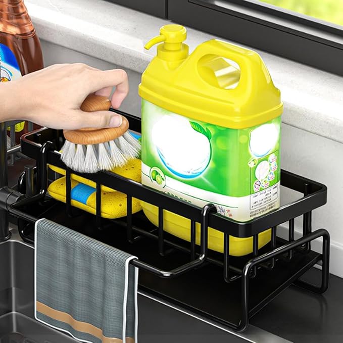 Sink Sponge Holder, Rustproof 304 Stainless Steel Kitchen Caddy Sink Organizer with High Brush Holder,Kitchen Sink Organizer for Sponge,Dish Brush,Soap Dispenser