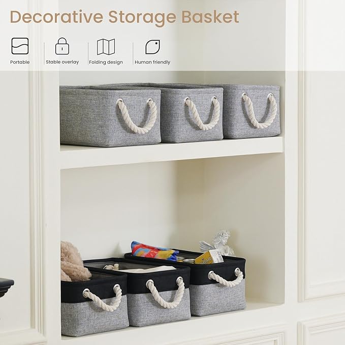 Storage Baskets for Shelves 11.8x7.9x5.2 Inch, Foldable Fabric Storage Bins with Handles, Small Storage Baskets for Organizing Closet, Office, Home Organization (1-Pack, Gray)