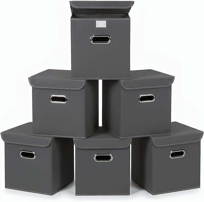 Closet Organizers Fabric Storage Bins With Lids Collapsible Cube Storage, （Grey
