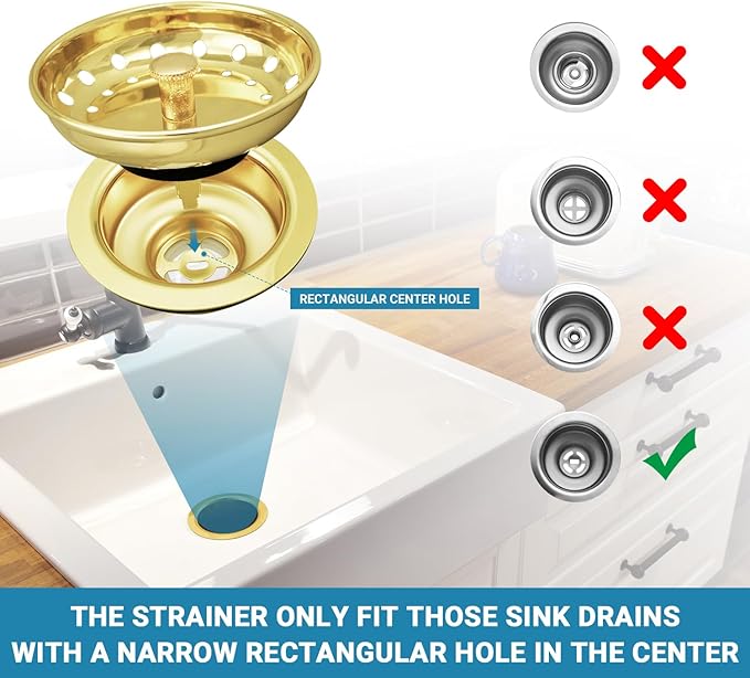 KONE Sink Drain Strainer Gold Sink Stopper and Strainer Stainless Steel Kitchen Sink Strainer Basket Replacement for 3-1/2 Inch Kitchen Sink