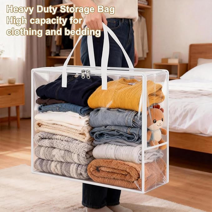 Clear Clothes Storage Bags, 96L Plastic Blanket Comforter Storage Bag, 4 Pack Vinyl Moving Bags,Closet Organizers and Containers for Bedding,Duvet,Toys,Seasonal Clothing,24” Christmas Wreaths,White