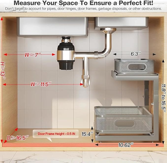 2-Pack Under Sink Storage Organizer with 2-Tier Slide Out Drawer