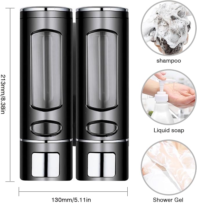 Hand Liquid Soap Dispenser Wall Mounted, 400ml Bathroom Shower Dispenser, Shower Pump Dispenser and Organizer for Bathroom Kitchen Hotel, Refillable Liquid Lotion Soap Dispenser (2Pcs)