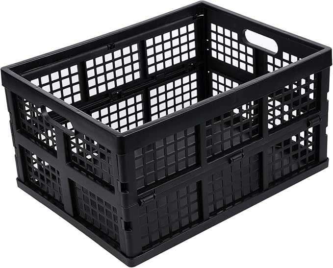 3-Pack Plastic Collapsible Storage Crates-30L, Black