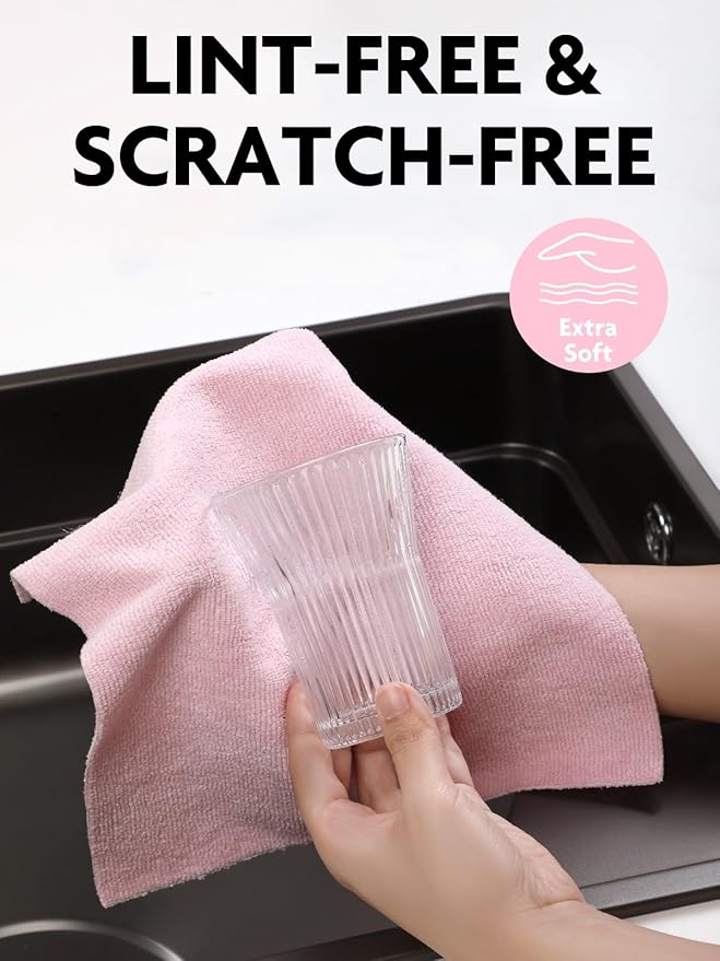Fantasticlean Tear-Away Dish Cloth - 40 Sheets - 10'' by 10'', Reusable Washable Kitchen Towel Rolls, Super Absorbent and Thick Microfiber Cleaning Cloths (2 Rolls of Pink and Grayish)
