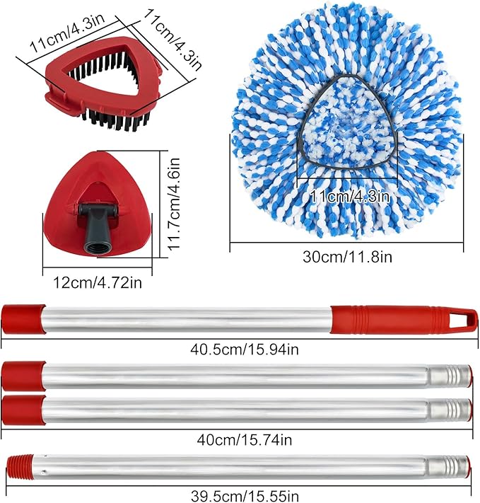 Spin Mop Handle, Mop Replacement Heads,Brush,Base Compatible with OCedar RinseClean 2 Tank,Inclued 2 Microfiber Mop Heads,1 Mop Base,2 Brush and 4-Section Mop Handle for Ocedar,Use for Floor Cleaning