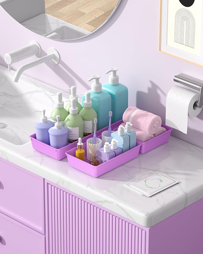 10 Pack Large Size Plastic Drawer Organizers Set, Purple