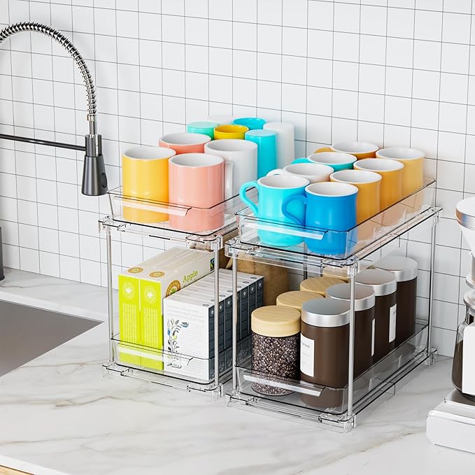 2 Pack 2 Tier Pull Out Drawers for Medicine Cabinet Organizer