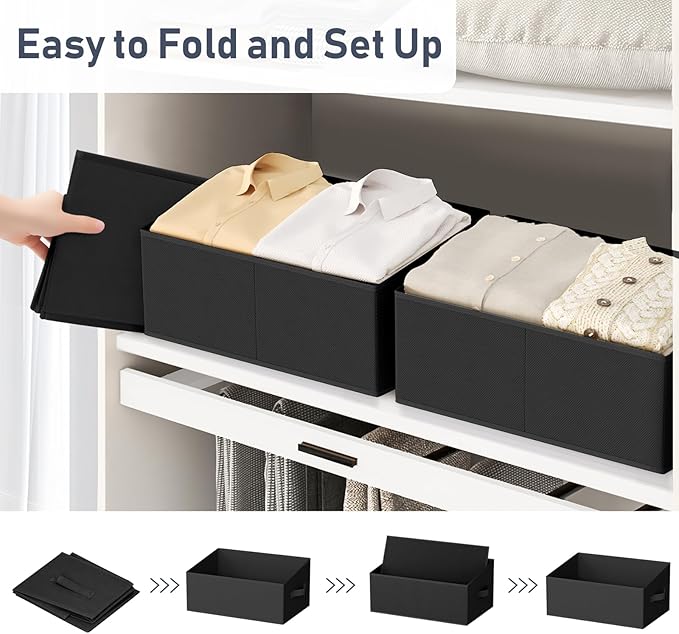 DIMJ Closet Storage Bins 8 Pack - Fabric Storage Baskets for Shelves, Large Clothes Organizers with Handles