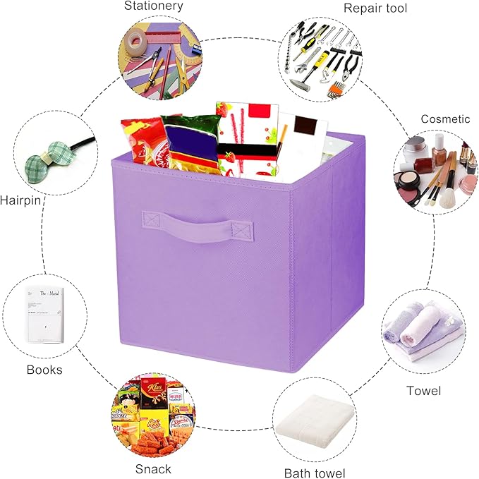 2 Pcs Storage Cubes, 10.5 Inch Collapsible Storage Bins, Fabric Foldable Bins for Organization, Durable Storage Bins for Closet, Shelves, Offices (Light Purple)