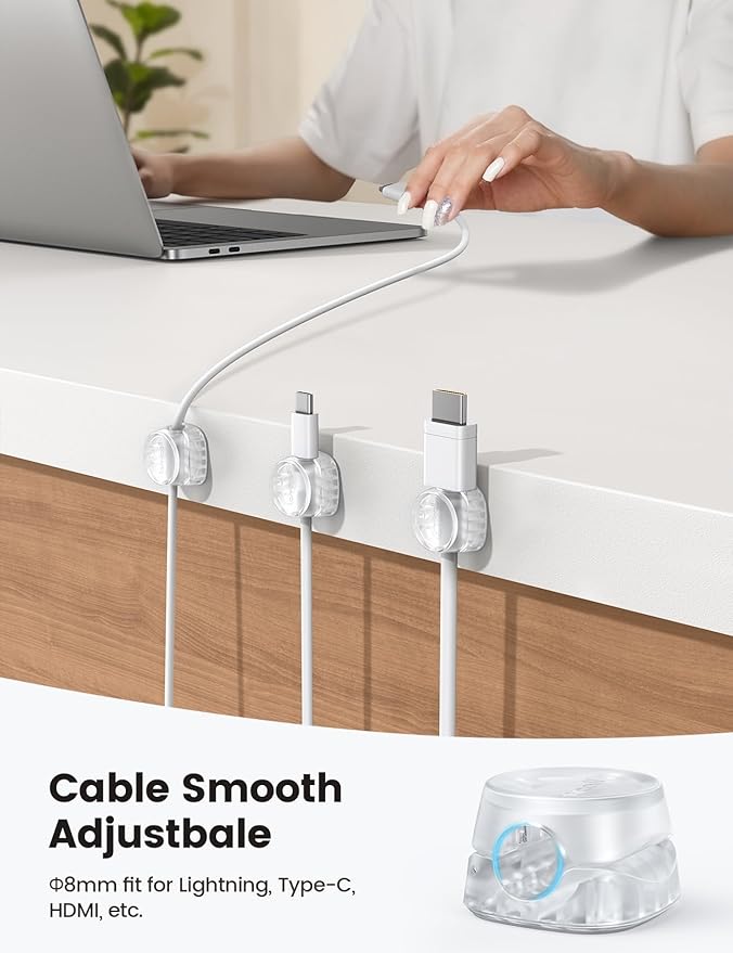 12Pack Cord Organizer [1s Lock] Spring Cable Holder Clips - Lamicall Desk Cord Management Clips, [Smooth Adjustable] Phone Charger Cable, Adhesive Wire Keeper for Nightstand Wall Car Office