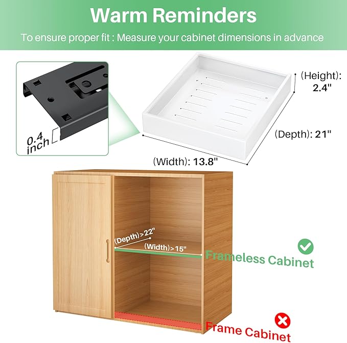 2Pack Pull out Cabinet Organizer, 21"Deep, Heavy Duty Full-extension Slide out Drawers for Kitchen Cabinet, Roll out Shelf Storage with Nano Adhesive for Pots, Bathroom, Pantry, Home, White