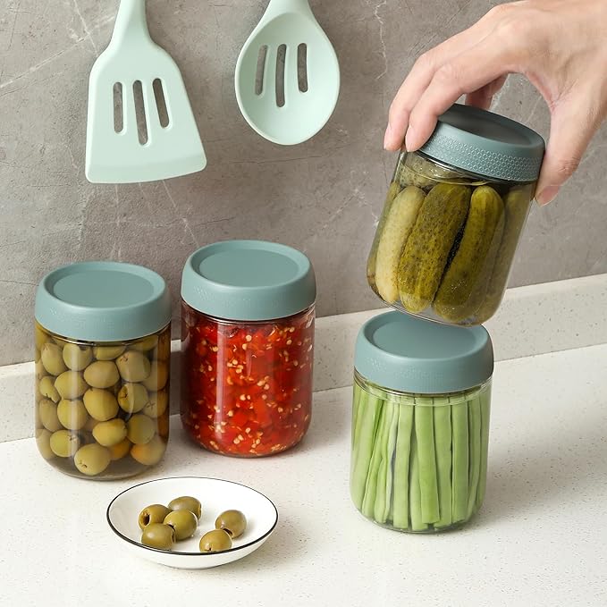 NETANY 6-pack 16oz Glass jars with Airtight Lids, Overnight Oats Containers with Lids, Wide mouth Mason Salad jars