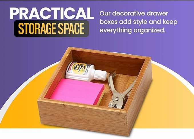 YBM HOME Bamboo Drawer Organizer Storage Box for Kitchen Drawer, Junk Drawer, Office, Bedroom, Children Room, Craft, Sewing, and Bathroom, 2 Pack 3x6x2 inch