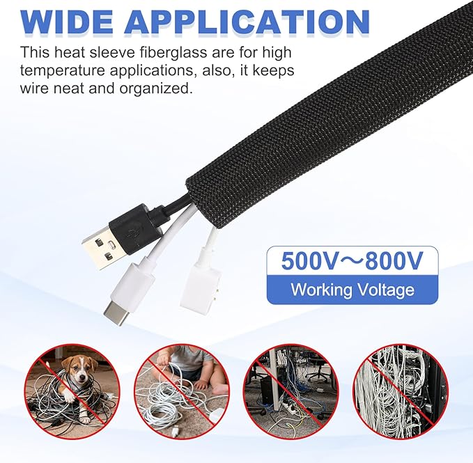 uxcell Insulation Cable Protector,18mm/0.71 Inch-5 Meter/16 Feet High Temp Fiberglass Sleeve Black