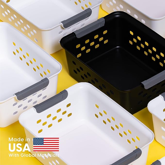 IRIS USA Plastic Storage Basket, 36-Pack, Shelf Basket Organizer for Pantries Kitchens Cabinets Bedrooms, White