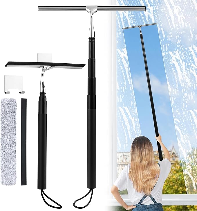 Toncoke 2-in-1 Window Squeegee Kit - 12" Wide, Black